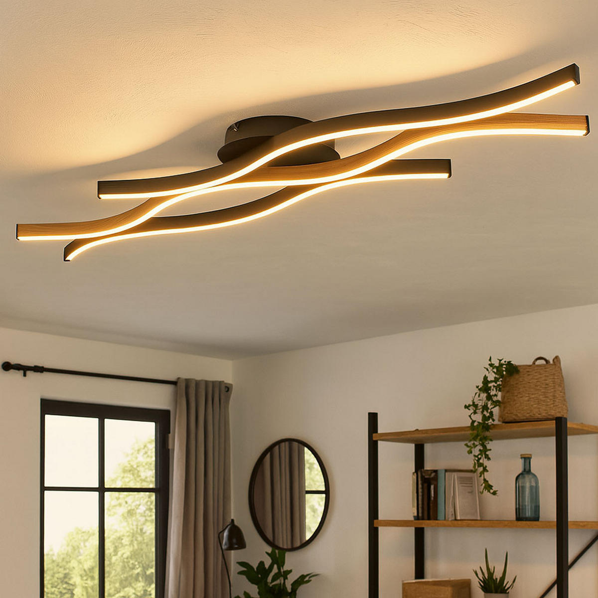 LED DECKENLEUCHTE Metall Holzoptik Schwarz-matt - Schwarz, Metall (108/18/6cm) - Globo Lighting