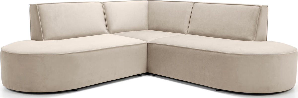ECKSOFA Nora L-Form 3-Sitzer Universell, Samt, Beige 223/73/223 cm - Beige/Schwarz, Kunststoff/Textil (223/223cm) - WFL GROUP