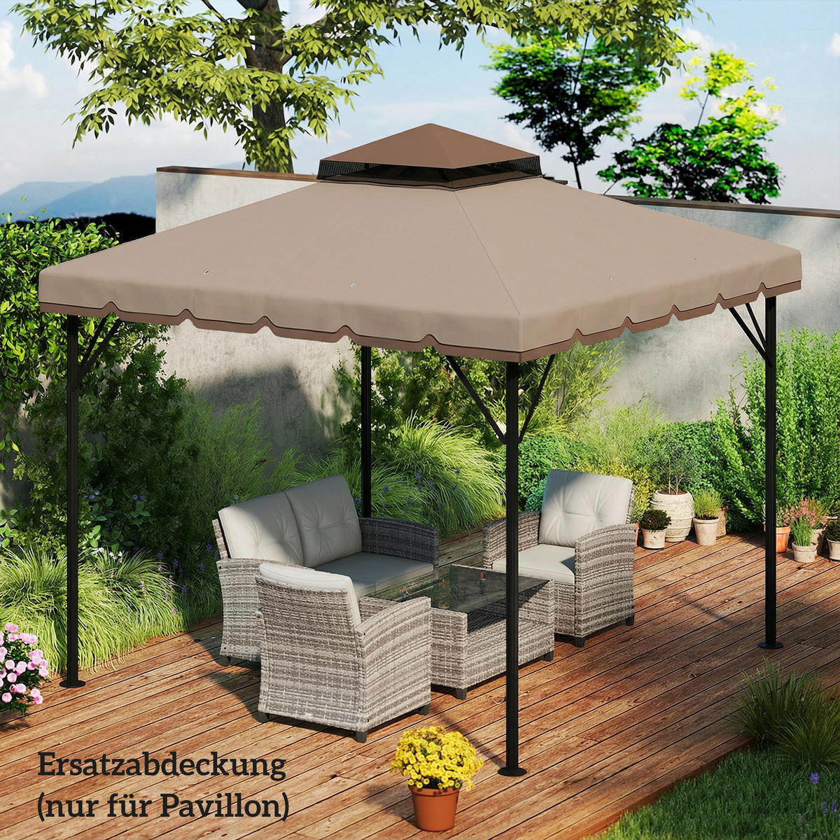 ERSATZDACH für Pavillon DE-05985 3/3 m Khaki - Taupe/Braun, Textil (300/1/300cm) - ComfortXL