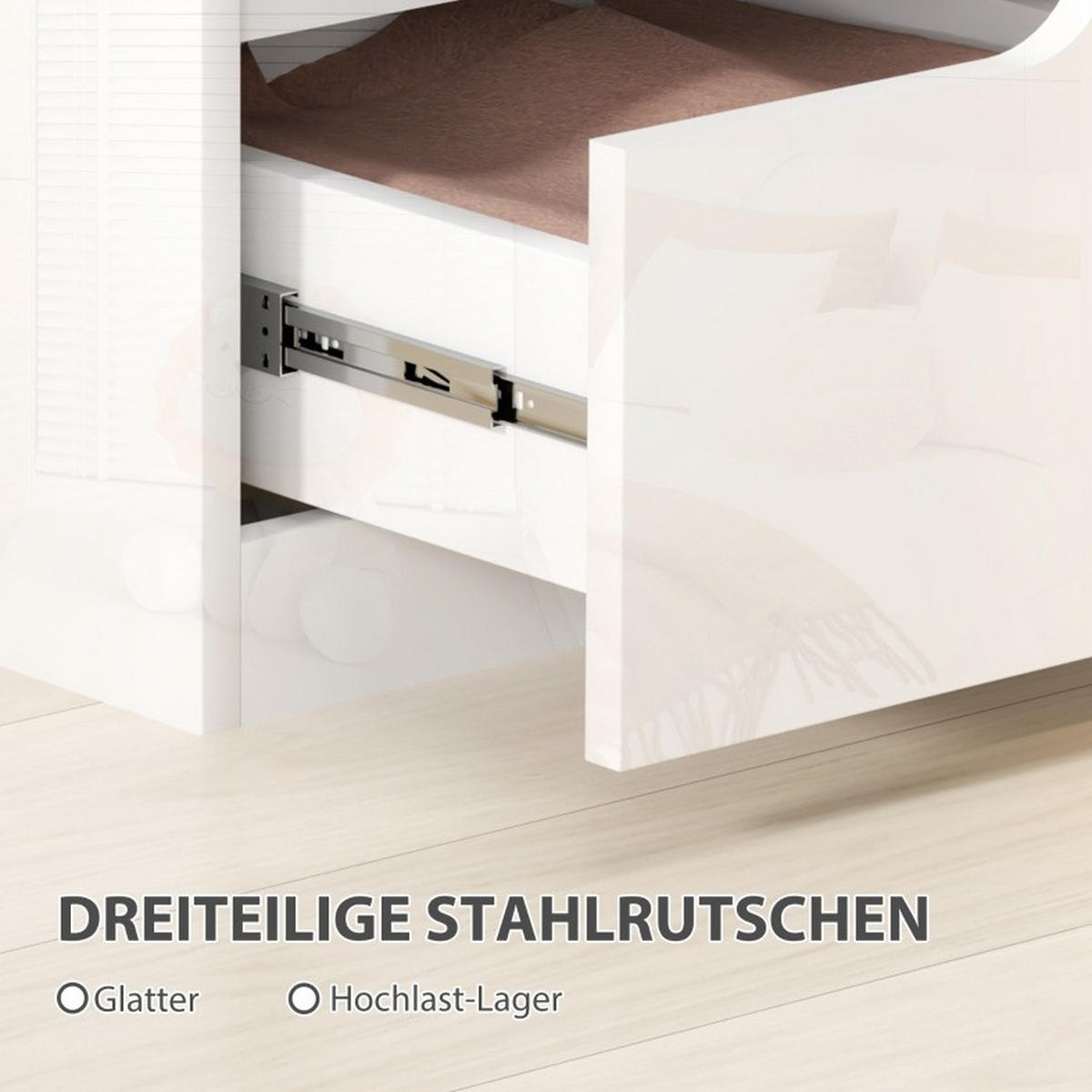 NACHTTISCH aus Spanplatte 40x40x48 cm Weiß mit 2 Schubladen und Hochglanzfronten - Weiß, Holzwerkstoff (40/48/40cm) - Modfu