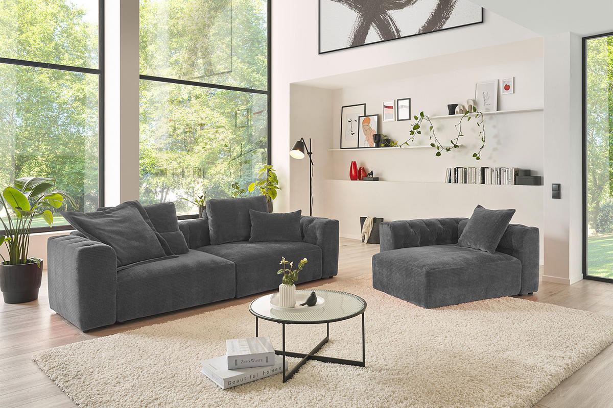 SOFA SITZELEMENT SEPHI Anthrazit Cord - Anthrazit/Schwarz, Kunststoff/Textil (107/39/107cm) - KAWOLA