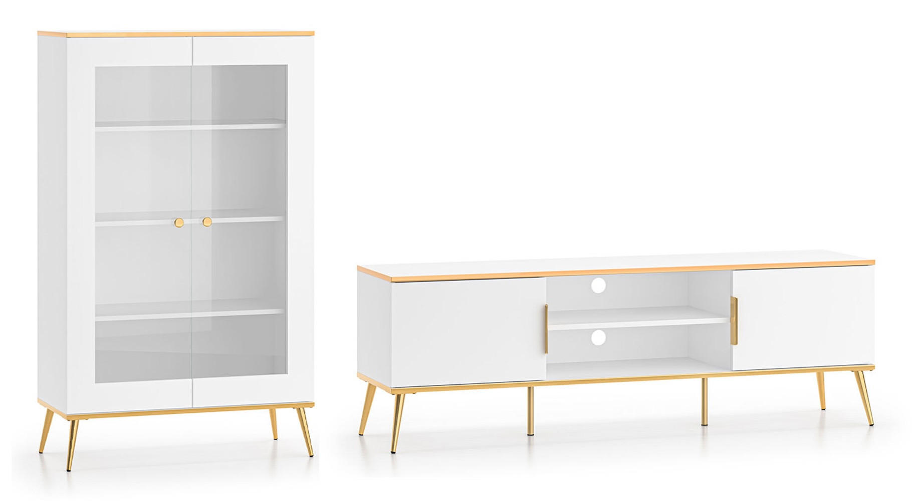 Feldmann-Wohnen Wohnzimmer-Set Weiß, Gold 252x130x50 cm