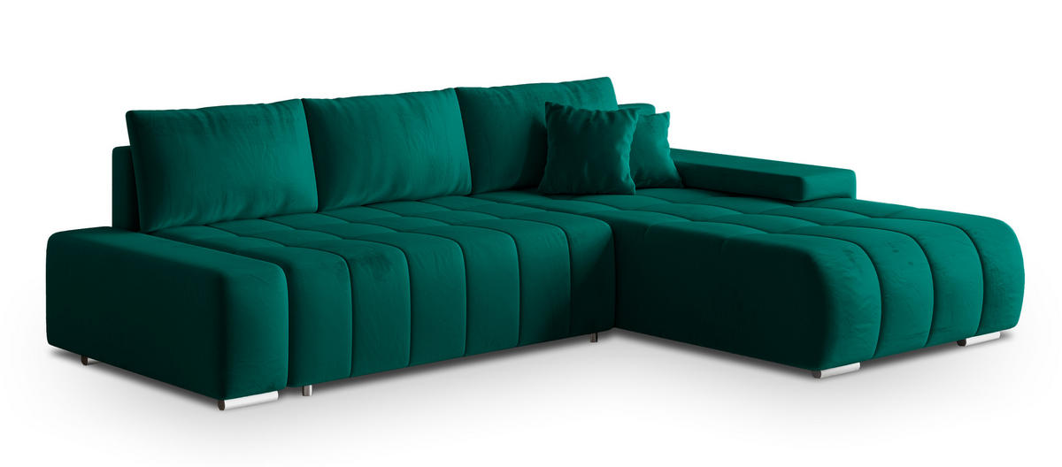 ECKSOFA ALESE R-S Grün Velours-Stoff mit Schlaffunktion - Grün, Holz (265/185cm) - MASSENO