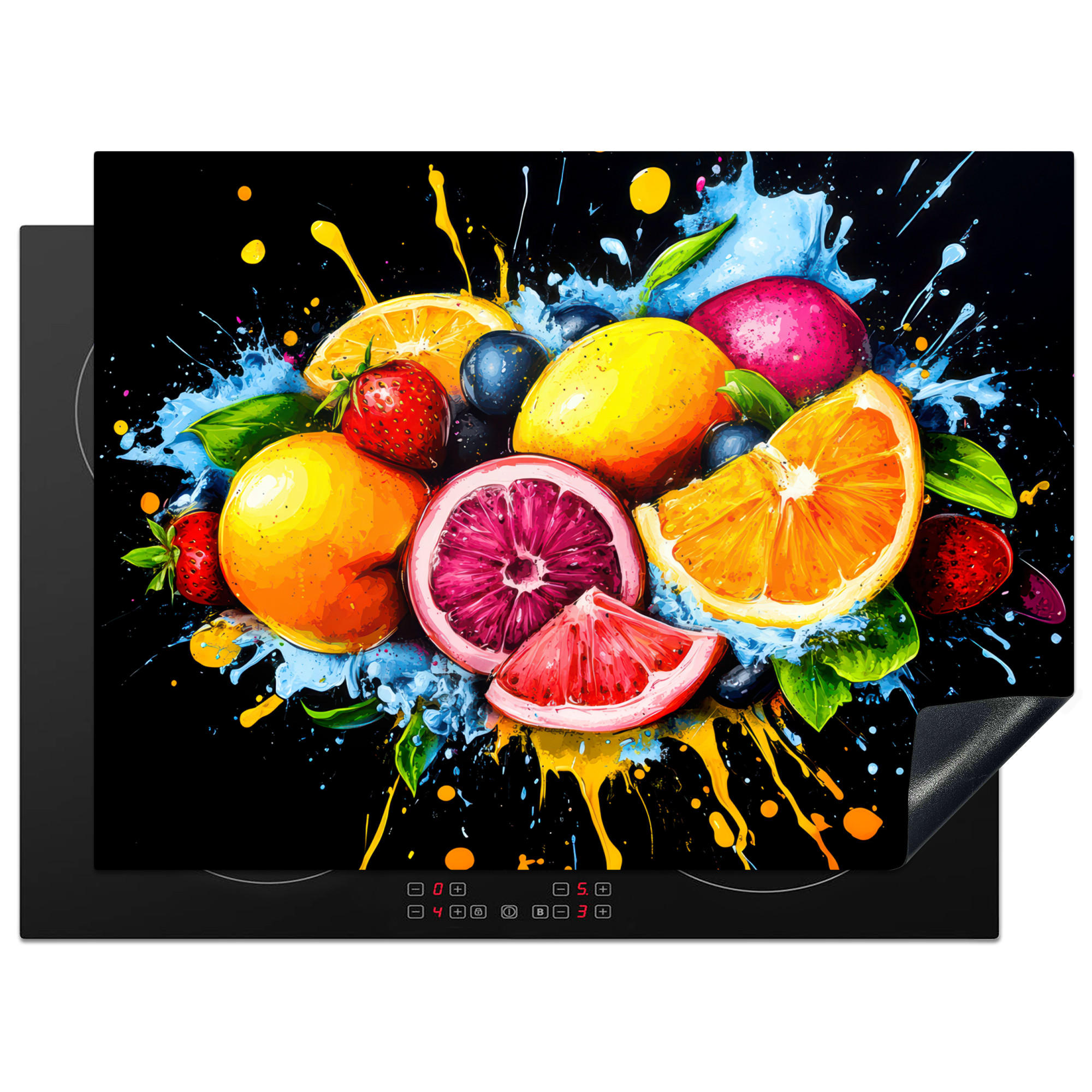 HERDABDECKPLATTE Obst - Graffiti - Bunt - Orange - Erdbeere - Abstrakt 70x52 cm - Orange, Kunststoff (70/0.2/52cm) - MuchoWow