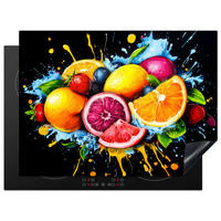 HERDABDECKPLATTE Obst - Graffiti - Bunt - Orange - Erdbeere - Abstrakt 70x52 cm - Orange, Kunststoff (70/0.2/52cm) - MuchoWow