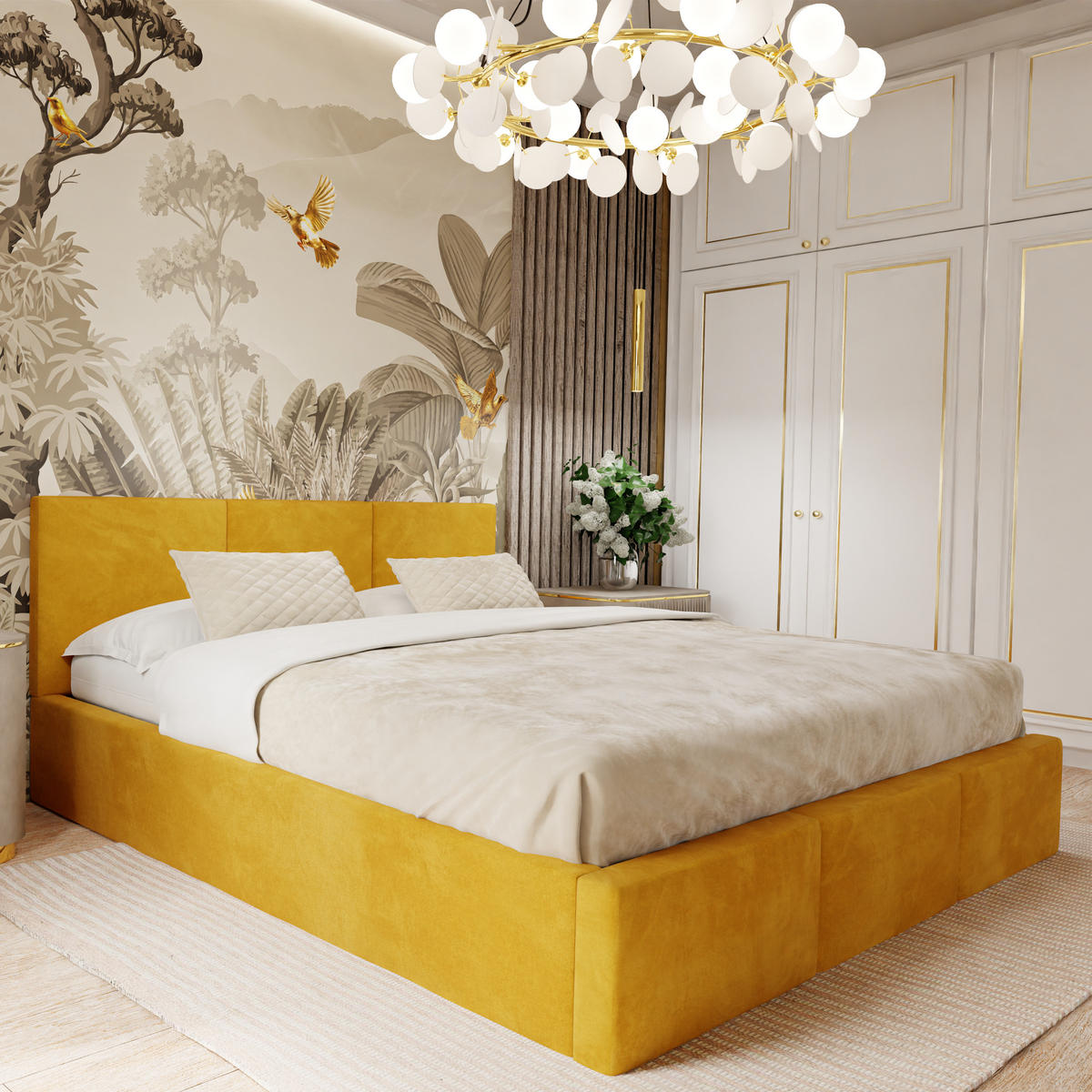 POLSTERBETT mit Stauraum Gelb 120x200cm Kopfteil 88cm - Gelb, Holzwerkstoff/Textil (120/200cm) - Muralo