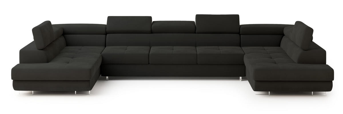 ROHOVÁ SEDAČKA ISOLANO černá - stříbrná/černá, kov/dřevo (408/202cm) - MASSENO