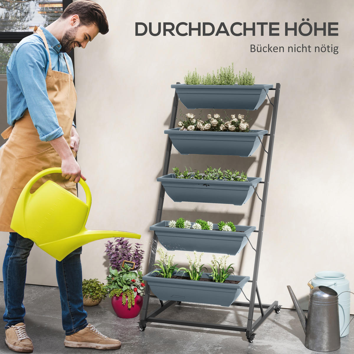 BLUMENKÄSTENSTÄNDER, Grau - Grau, Metall (67/145/65cm) - Outsunny