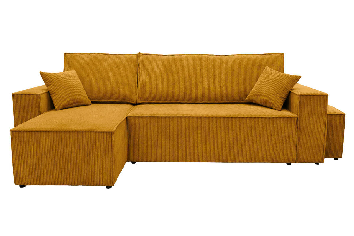 ECKSOFA Mit Schlaffunktion Und Pouf, Cordstoff Poso, Senffarbe, Links, Best L Mit Pouf - Gelb, Holz (244/145cm) - Kaiser Möbel