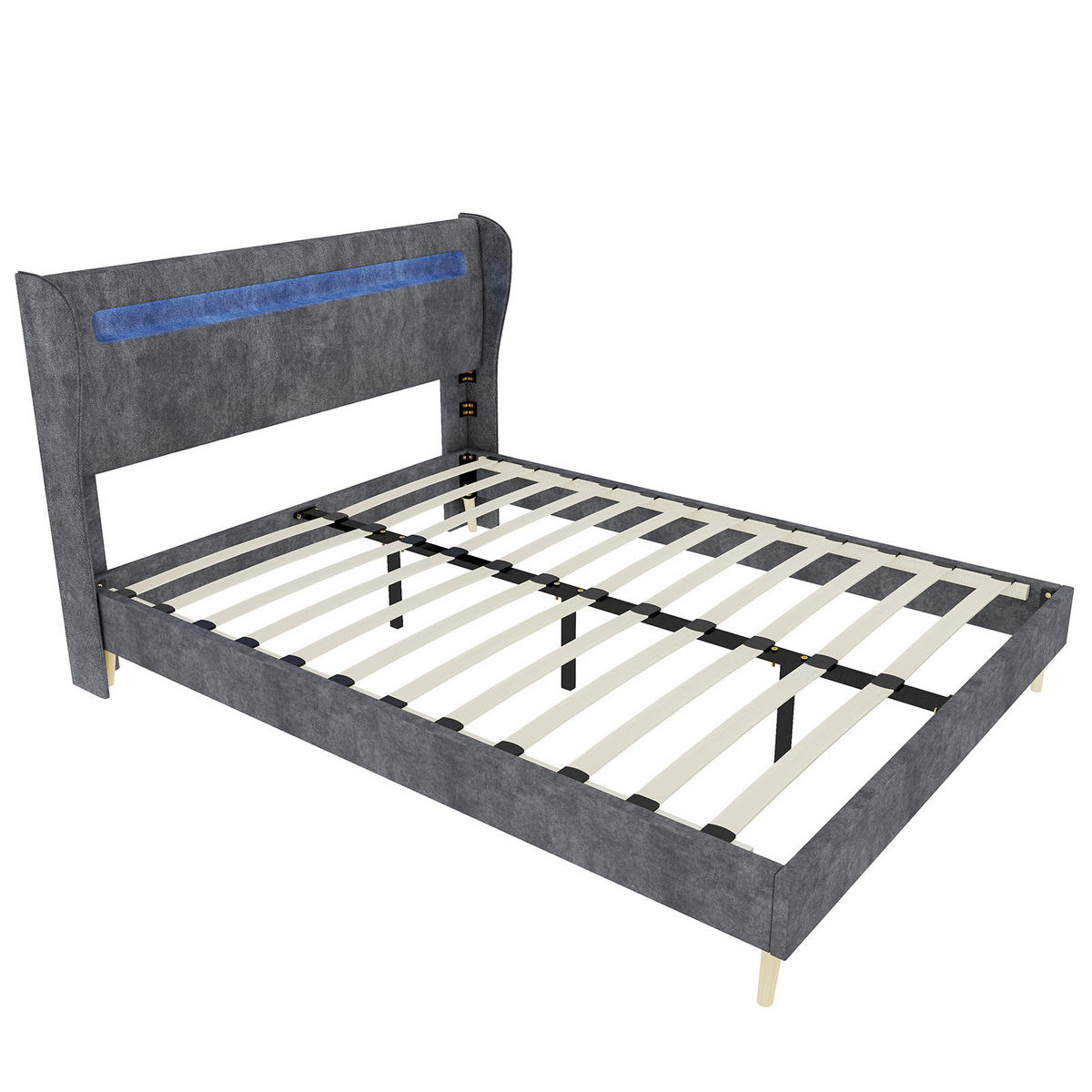 POLSTERBETT 140/200 cm DE-32987 mit LED-Kopfteil und Matratze Grau - Grau, Metall (140/200cm) - ComfortXL