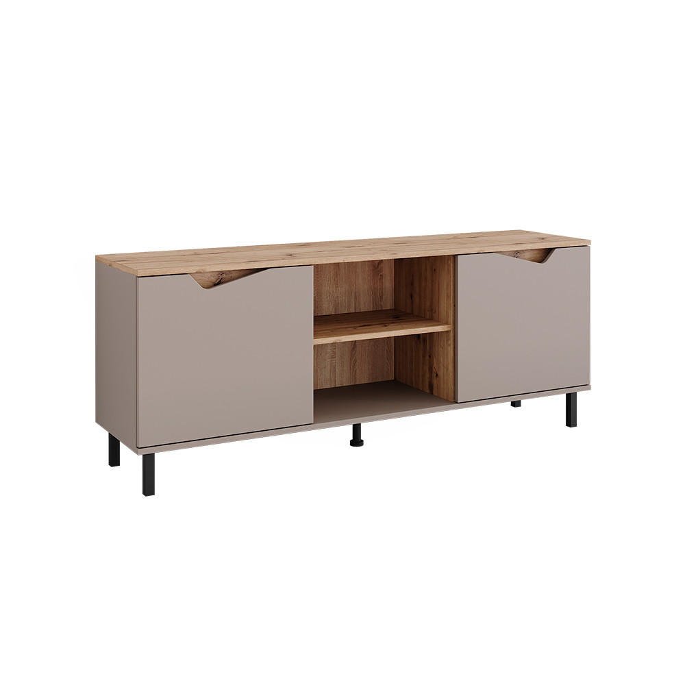 LOWBOARD Marelle Greige/Artisan 150 x 60 cm mit 2 Türen - Greige/Eiche Artisan, Holzwerkstoff (150/60/38cm) - Vicco