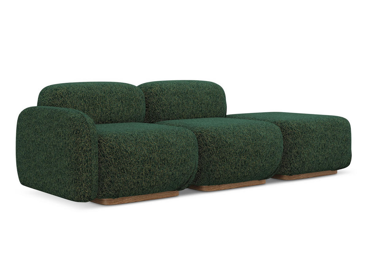 3-SITZER SOFA Rechts Strukturstoff Stoff Grün - Braun/Grün, Holz/Textil (258/73/95cm) - Makamii