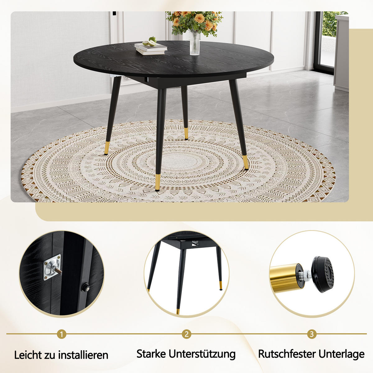 AUSZIEHTISCH Schwarz 135/85/77 cm - Schwarz, Holz (85/135/77cm) - PANGIVO