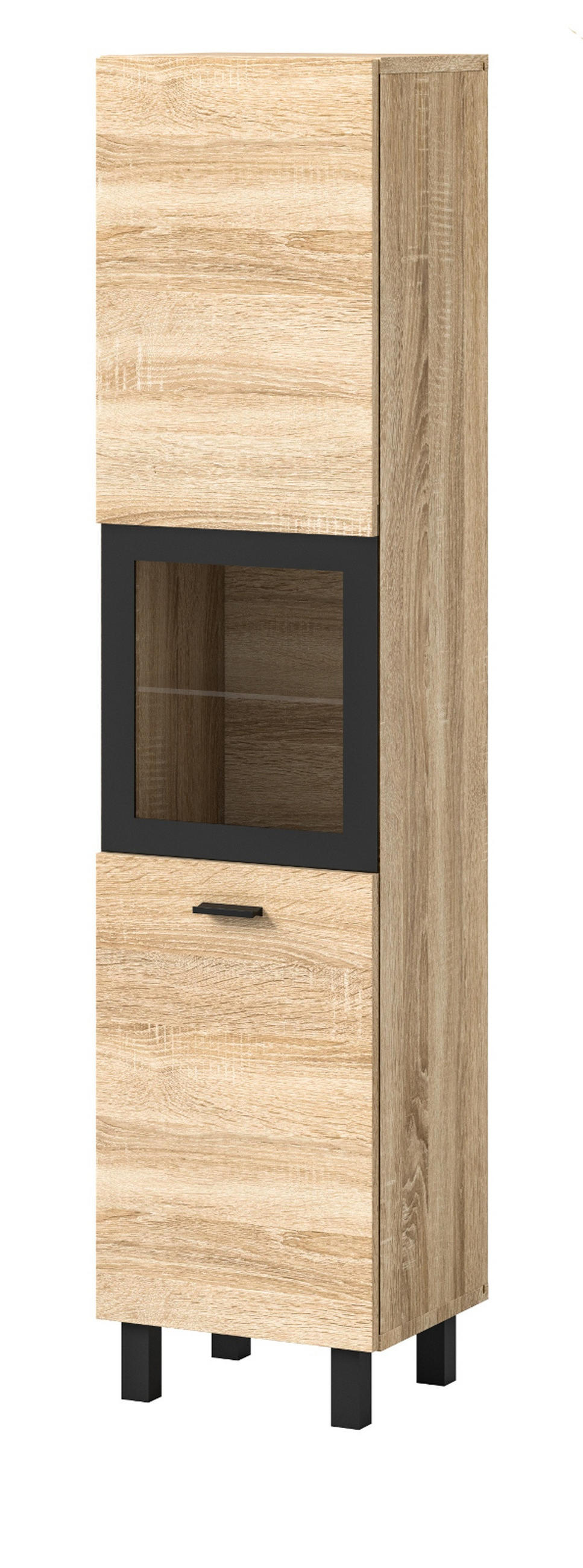 BADSCHRANK Eiche 30 cm, Kommode stehend oder hängend - Eichefarben/Schwarz, Glas/Holzwerkstoff (30/125/29cm) - Inn.Furn