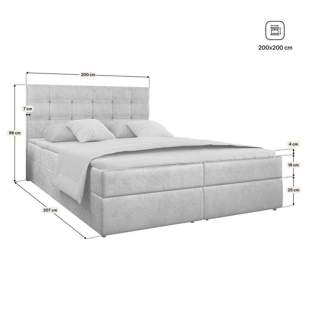 BOXBETT GLOS 200x200 cm mit Matratze und Topper, H2+H3 - Schwarz - Schwarz, Holz (200/200cm) - MASSENO