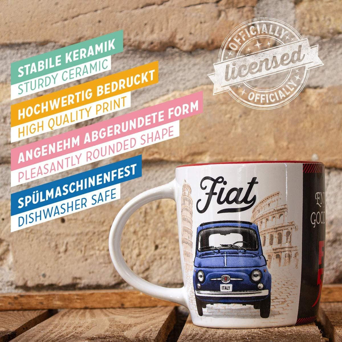 KAFFEETASSE 330 ml Fiat 500 Enjoy The Good Times - Multicolor, Keramik (0.33L) - Nostalgic-Art