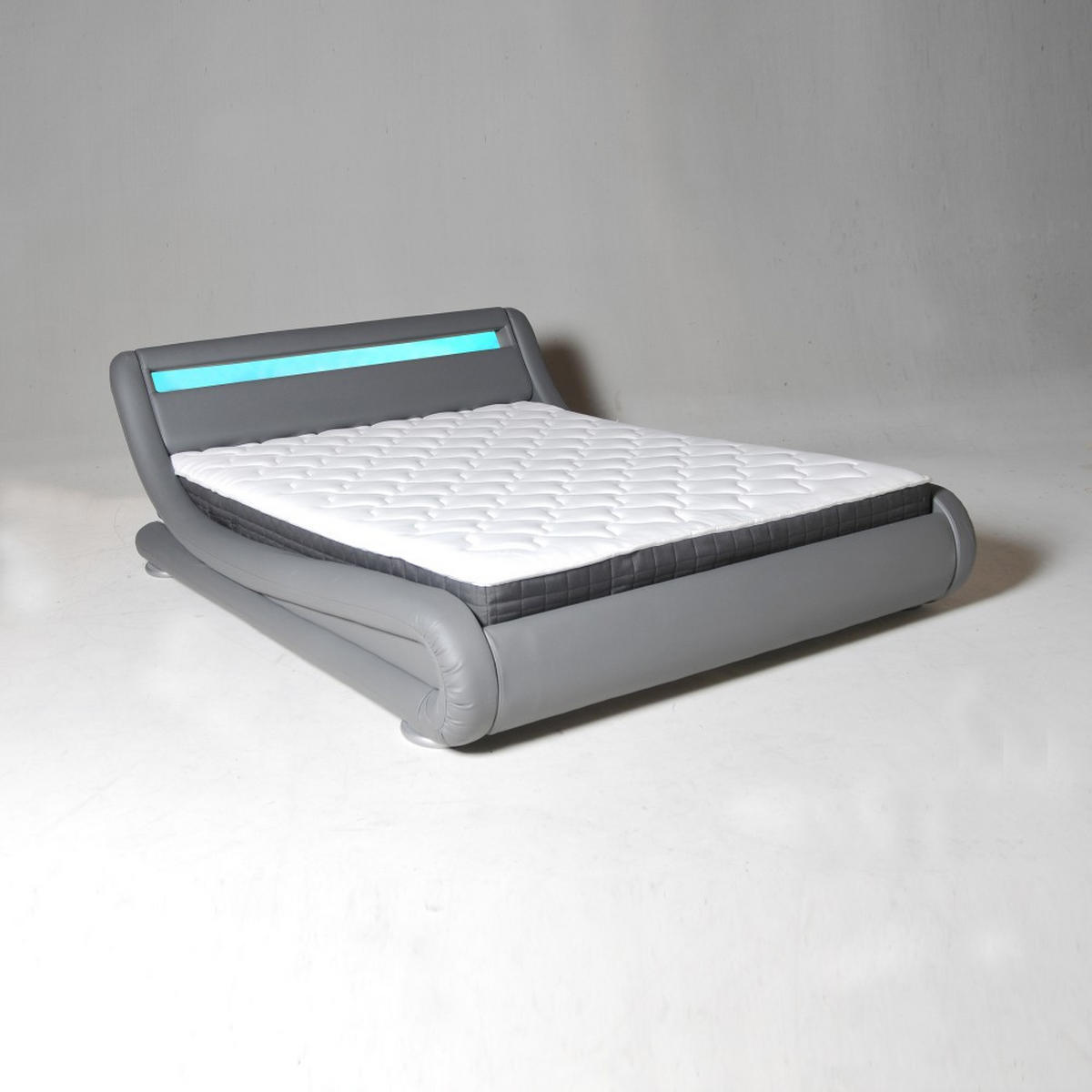 BETT WAVE 160x200 LEDS integriert + 1 Bettkasten / Grau - Grau, Holzwerkstoff - Weber Industries