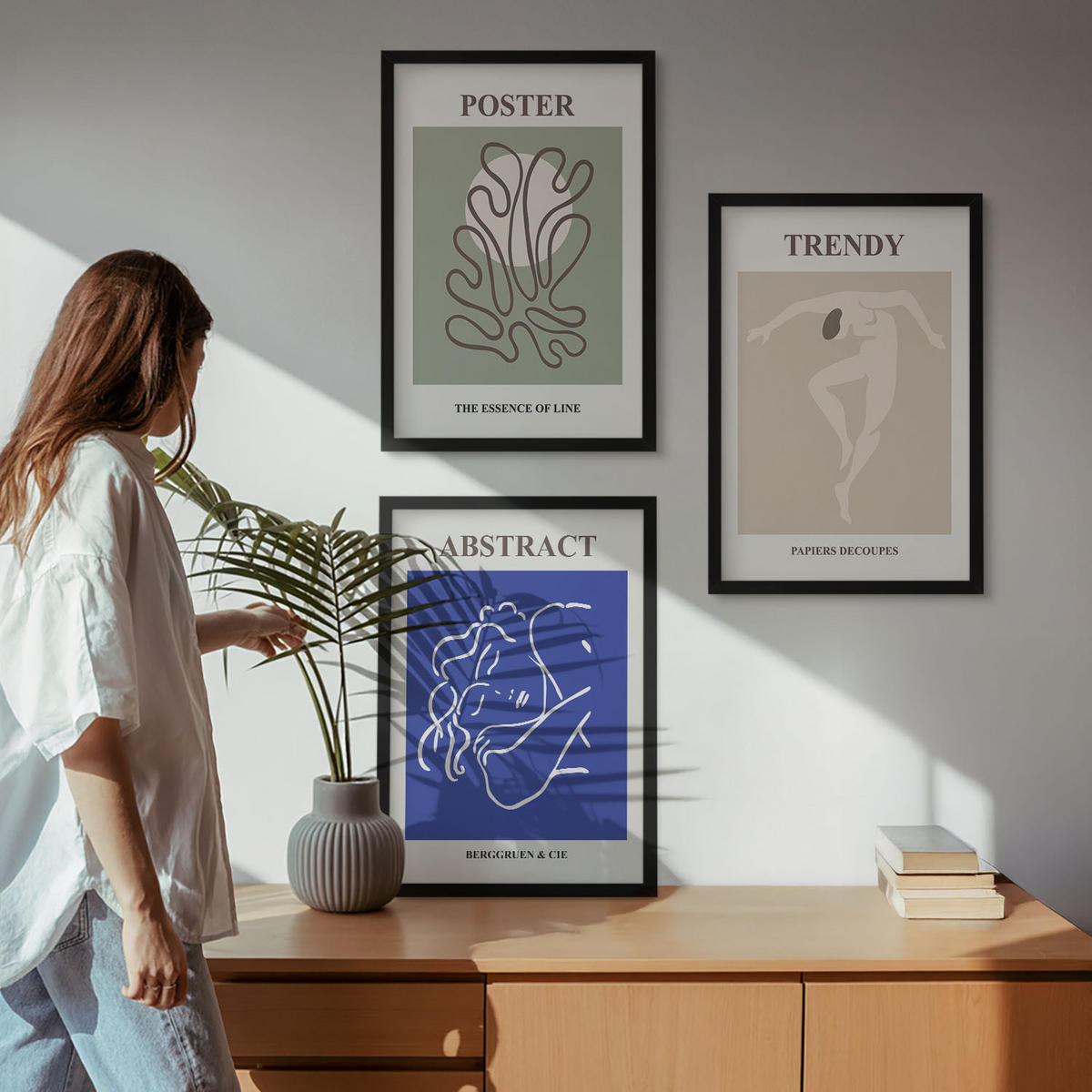 BILDER SET 3er Set - 40x60 cm Schwarzer Rahmen - Henri Matisse Pastellgrafiken - Schwarz, Kunststoff (40/60cm) - TULUP