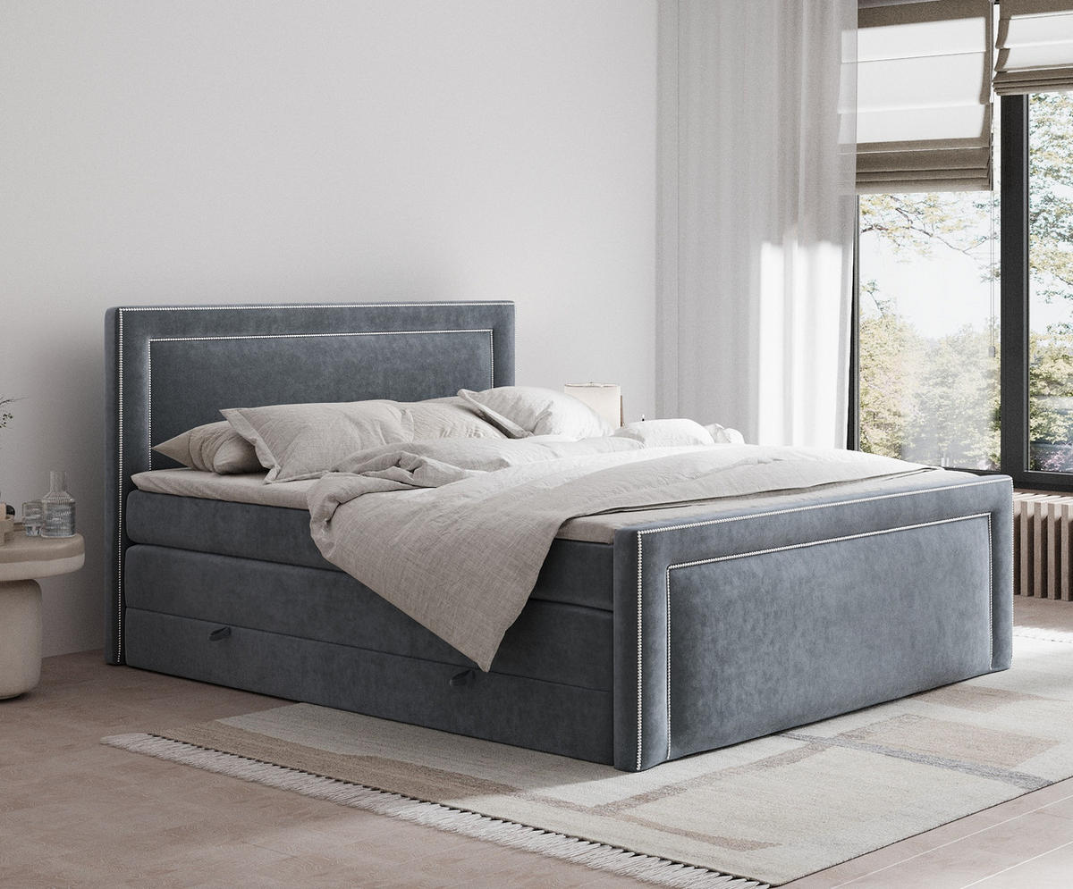 BOXSPRINGBETT Luxora Grau 140/200 cm - Schwarz/Grau, Holz/Holzwerkstoff (140/200cm) - Maison de Reve