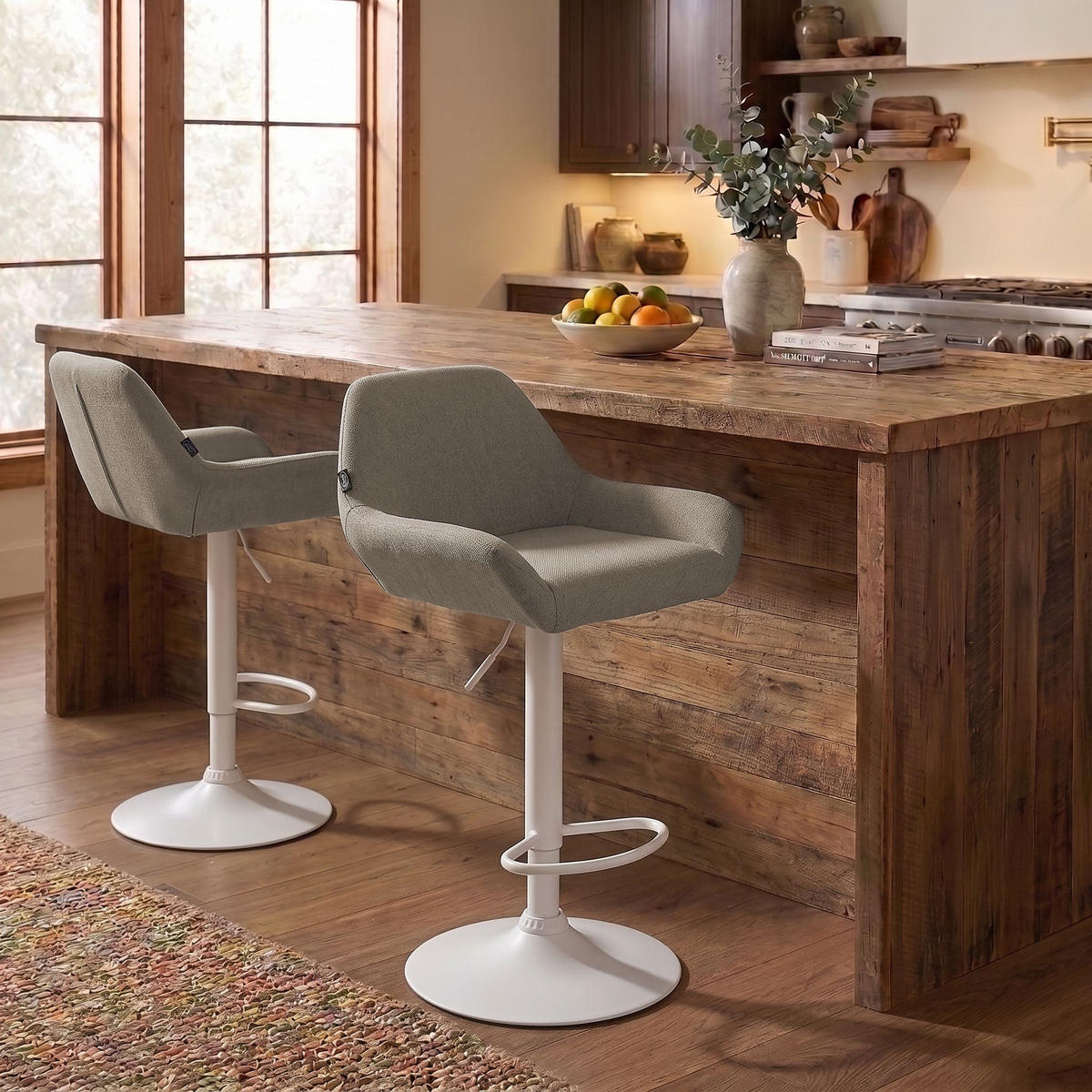 BARHOCKER 2 Stoff Taupe - Taupe/Weiß, Textil/Metall (51/89/52cm) - CLP