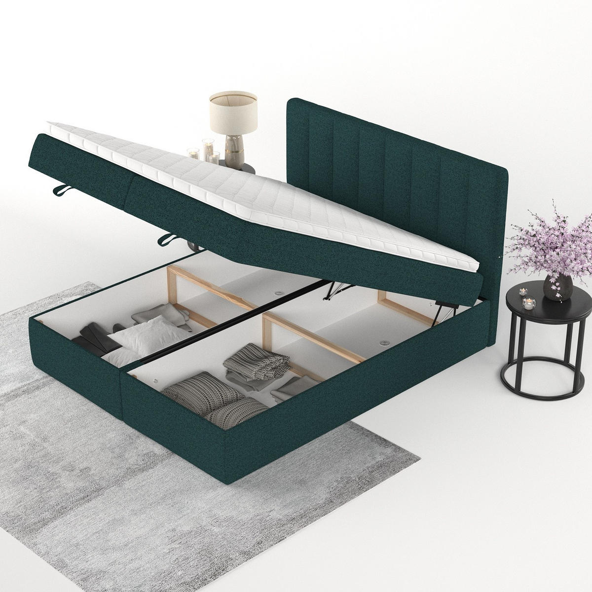 BOXBETT Lusso 180/200 cm Grün im Riva Stoff - Schwarz/Grün, Holz/Holzwerkstoff (180/200cm) - AltaBeds