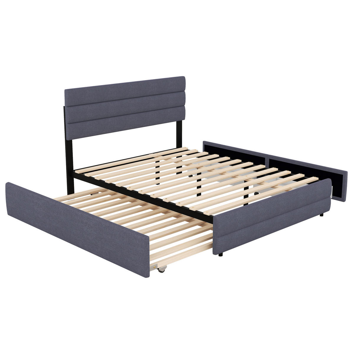 TAPECIRANI krevet 140/200 cm s izvlačnim ležajem i 2 ladice, Siva - siva, drvni materijal (140/200cm) - Redom