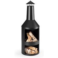 TERRASSENKAMIN – 502594 Gartenkamin 135 cm mit Funkenfluggitter, Schornstein & Schürhaken, Pulverbeschichtet, Hitzebeständig, Rostfrei, Stabiler Stand - Schwarz, Metall (45/135/45cm) - Resch