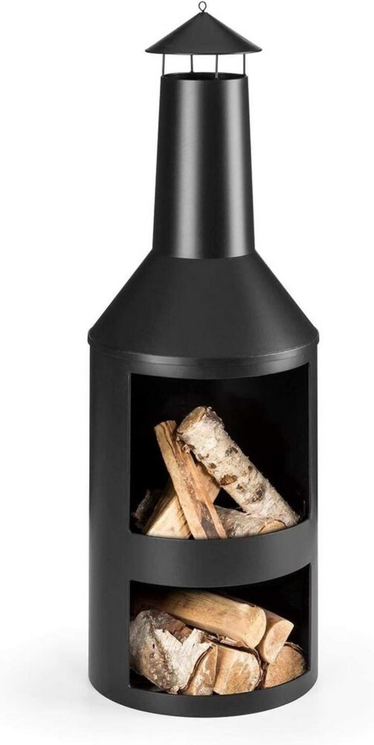 TERRASSENKAMIN – 502594 Gartenkamin 135 cm mit Funkenfluggitter, Schornstein & Schürhaken, Pulverbeschichtet, Hitzebeständig, Rostfrei, Stabiler Stand - Schwarz, Metall (45/135/45cm) - Resch
