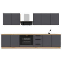 KÜCHENZEILE 260 cm – LangenK97-M260 - in Grau/Matt - Schwarz/Grau, Holzwerkstoff/Metall (260/212/52cm)