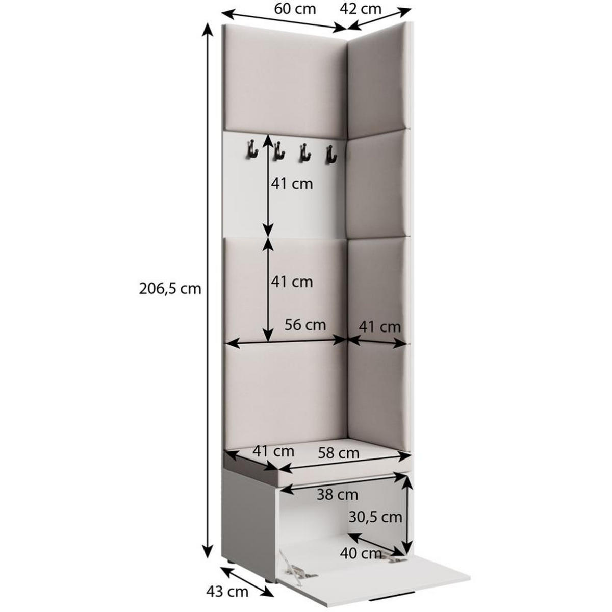 GARDEROBE Margaret V 81/203/43 mit gepolsterten Paneelen - Beige/Schwarz, Holzwerkstoff/Kunststoff (60/206.5/42cm) - Beautysofa