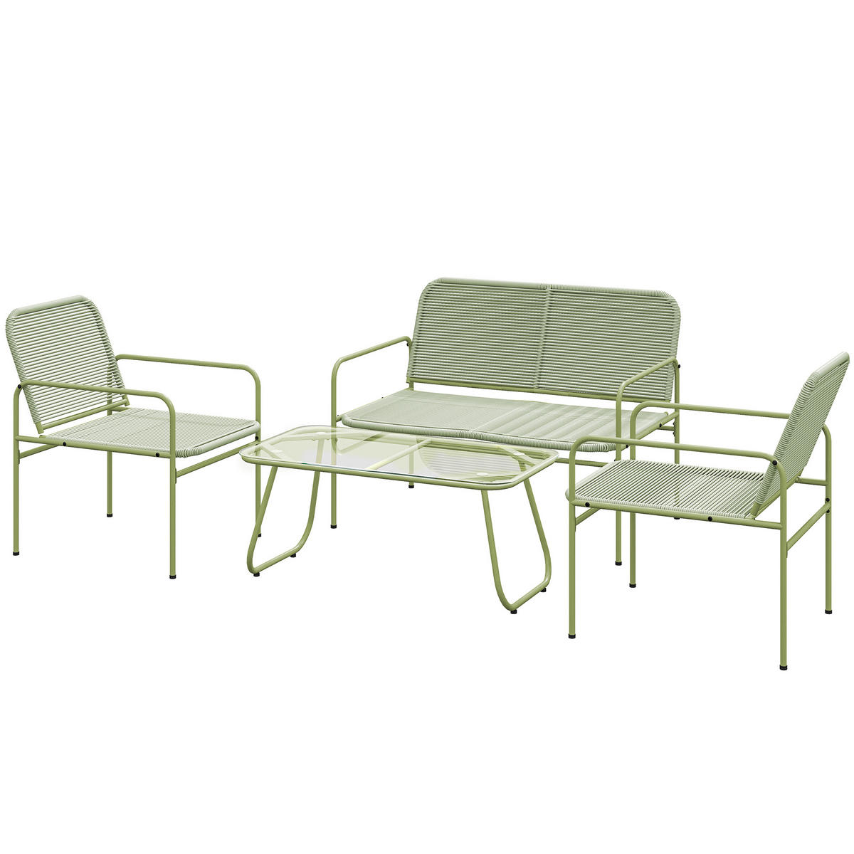 GARTENLOUNGE 4tlg DE-13634 Polyrattan mit Glastisch Grün - Grün, Metall - ComfortXL