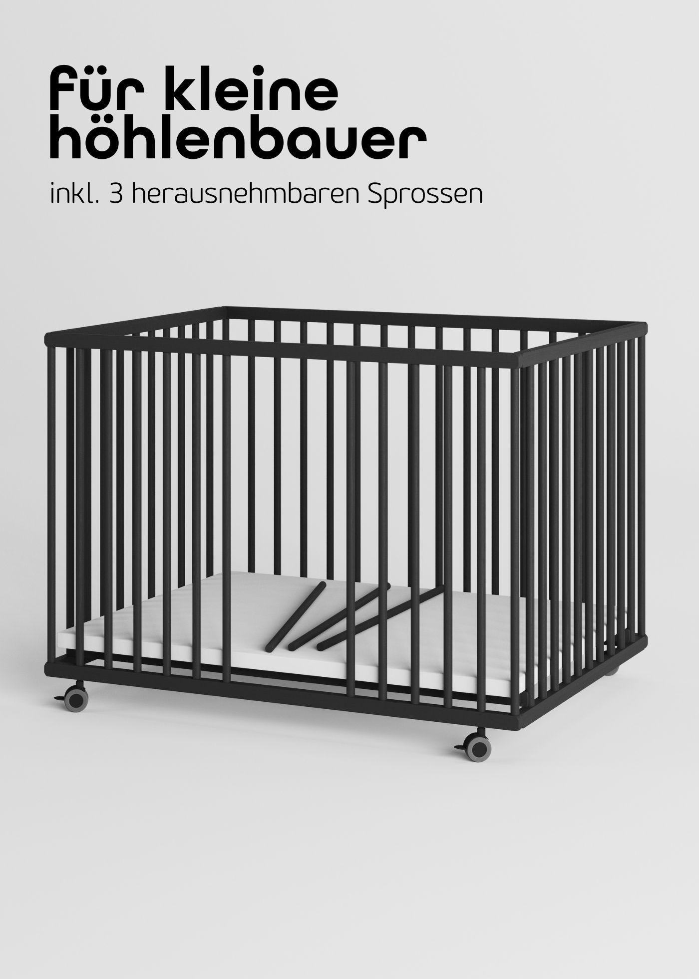 LAUFGITTER 75x100 cm mit Schlupfsprossen & Lattenrost - Black Edition - Premium Kollektion - Schwarz, Holz (100/74/75cm) - Sämann – make a difference.