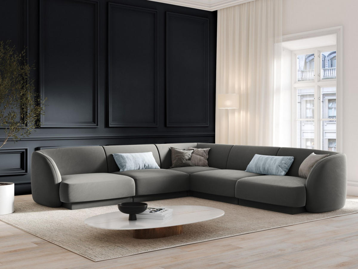 WENDBARES-ECKSOFA Miley aus Samt hellgrau 5 Sitzplätze - Hellgrau, Textil (255/255cm) - Micadoni