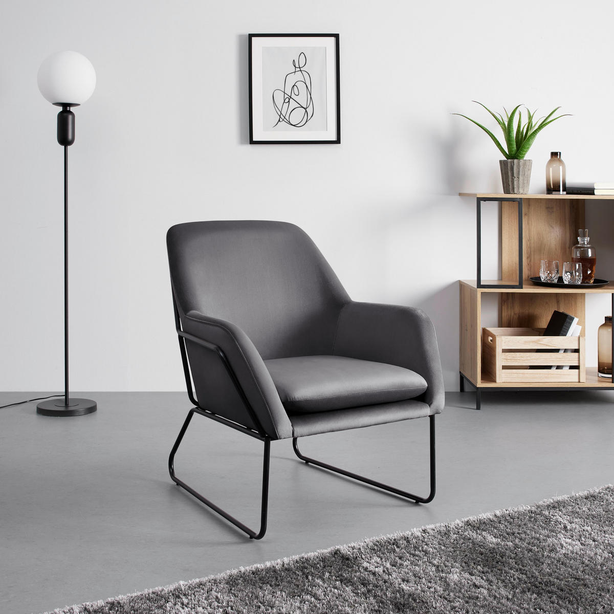 SESSEL Kezia Dunkelgrau Samt - Dunkelgrau, Metall (71/84/79cm) - Bessagi Home