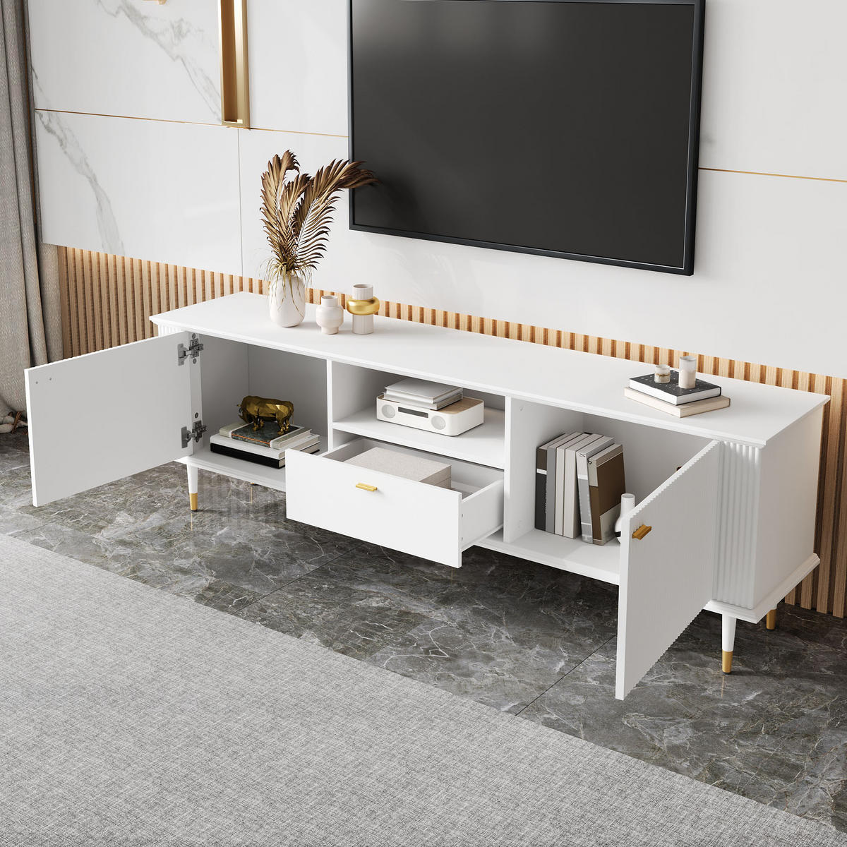 TV-SCHRANK offene Fächer Schubladen Soft-Close modern - Weiß, Holzwerkstoff (36/54/170cm) - FLIEKS