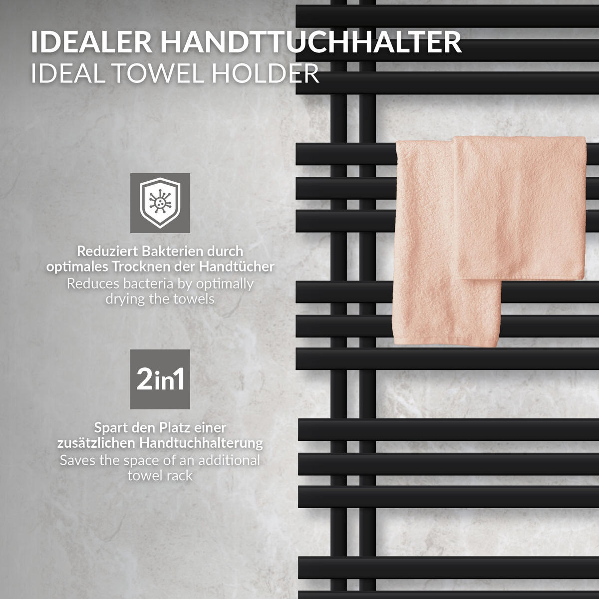 BADHEIZKÖRPER Iron EM 600x1600 mm Schwarz mit Ventil Durchgang - Schwarz, Metall (60/160/3cm) - LuxeBath