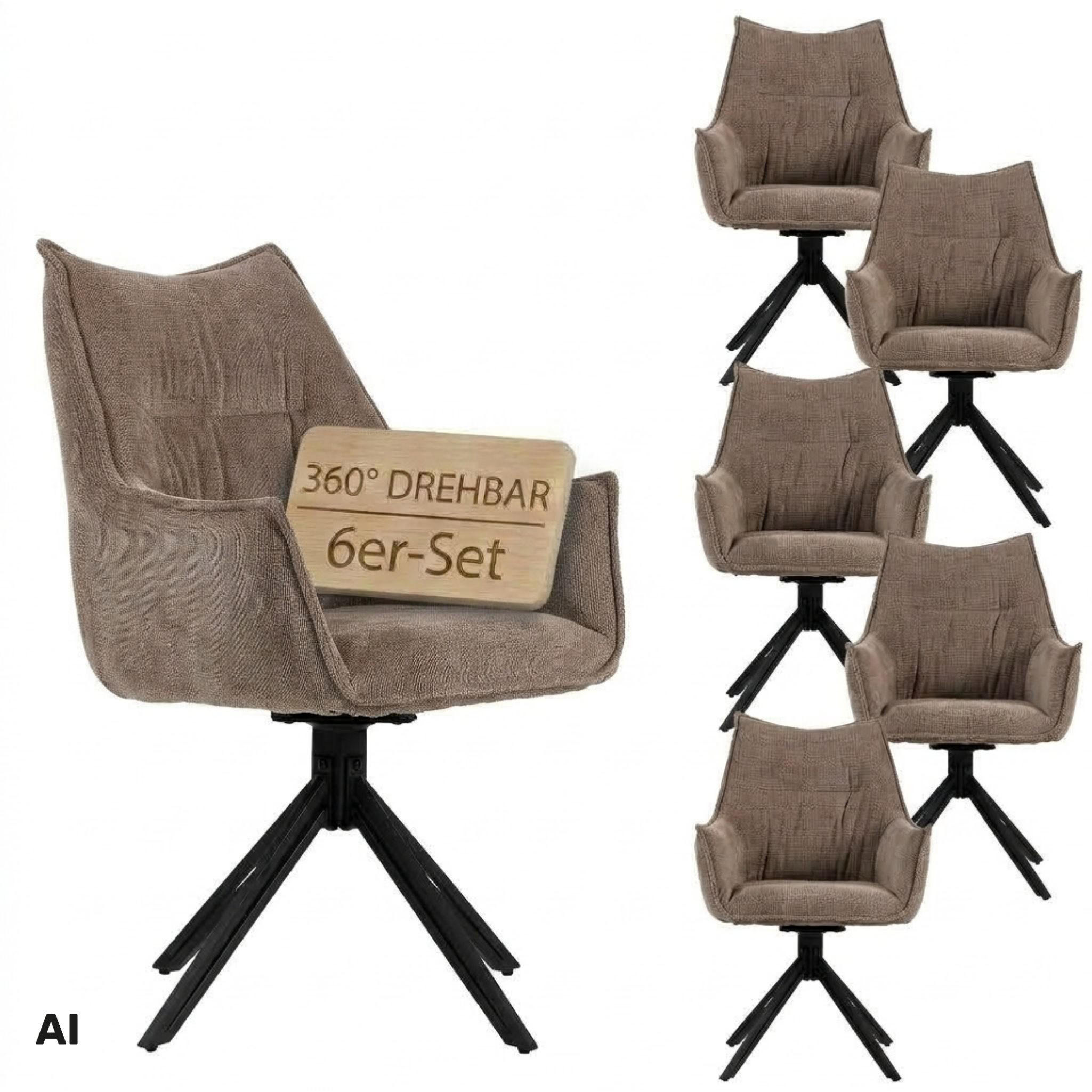 ESSZIMMERSTUHL Ginosa drehbar 6er-Set - Beige/Schwarz, Textil/Metall (62/90/66cm) - Mr. Deko