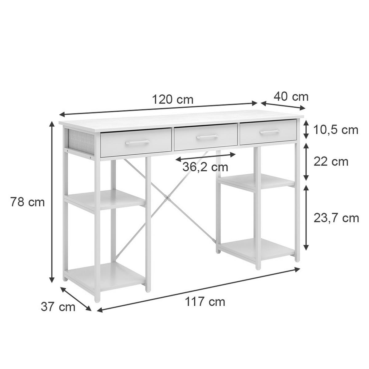 SCHREIBTISCH Chino Weiß 120 x 40 cm mit 3 Schubladen - Weiß, Holzwerkstoff (40/120/78cm) - Vicco