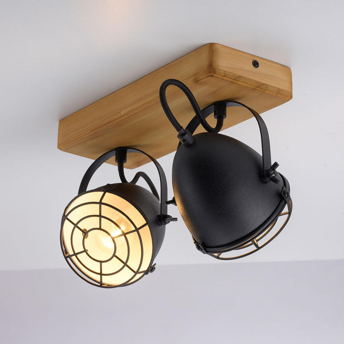 DECKENLEUCHTE Holz Metall Schwarz - Braun, Holz (30.5/17/20cm)