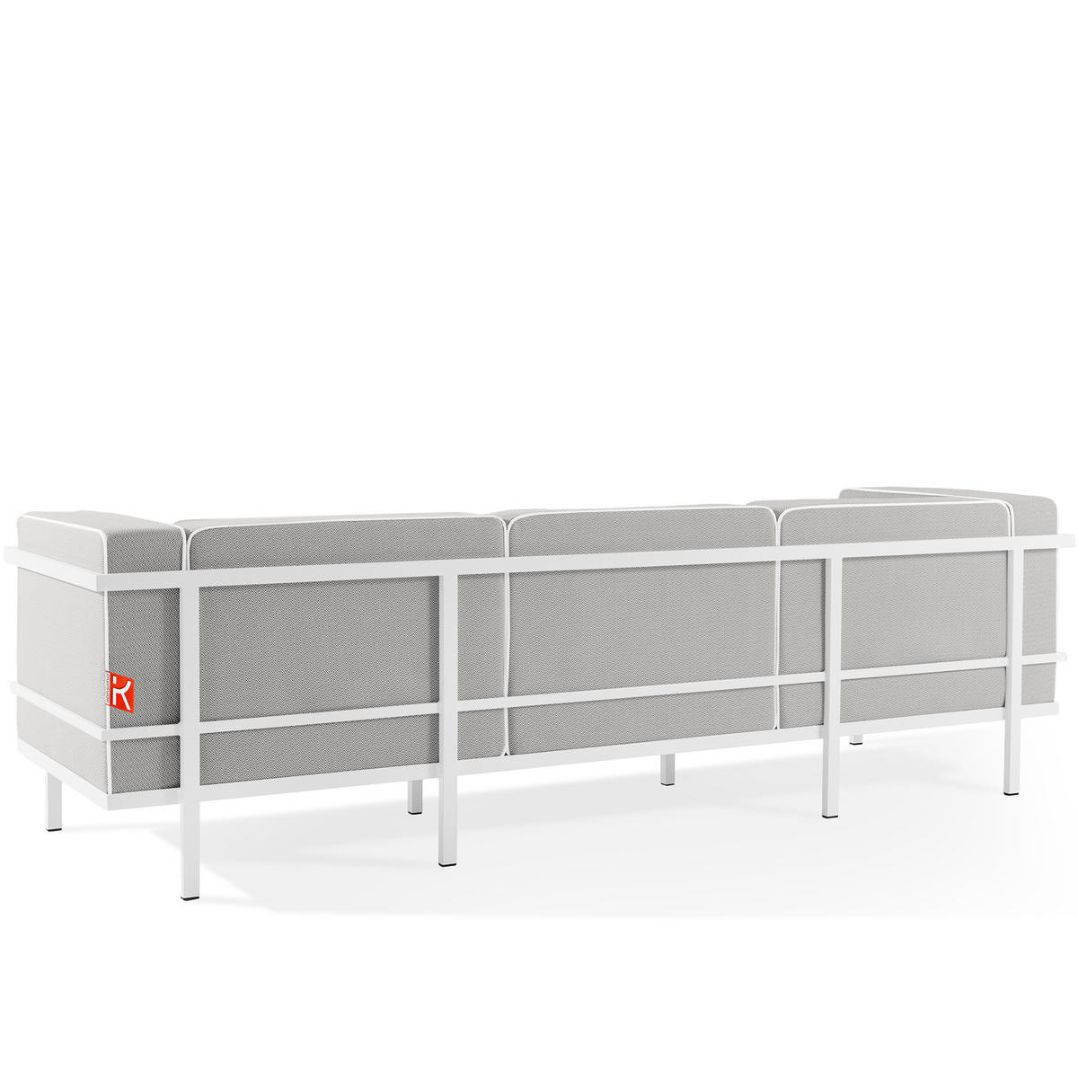 GARTENLOUNGE-SET TRIGLO 1x Tisch, 2x Sessel, 1x Sofa 3-Sitzer, 4-tlg., Modern, Weiß - Dunkelgrau/Weiß, Glas/Textil - KONSIMO®