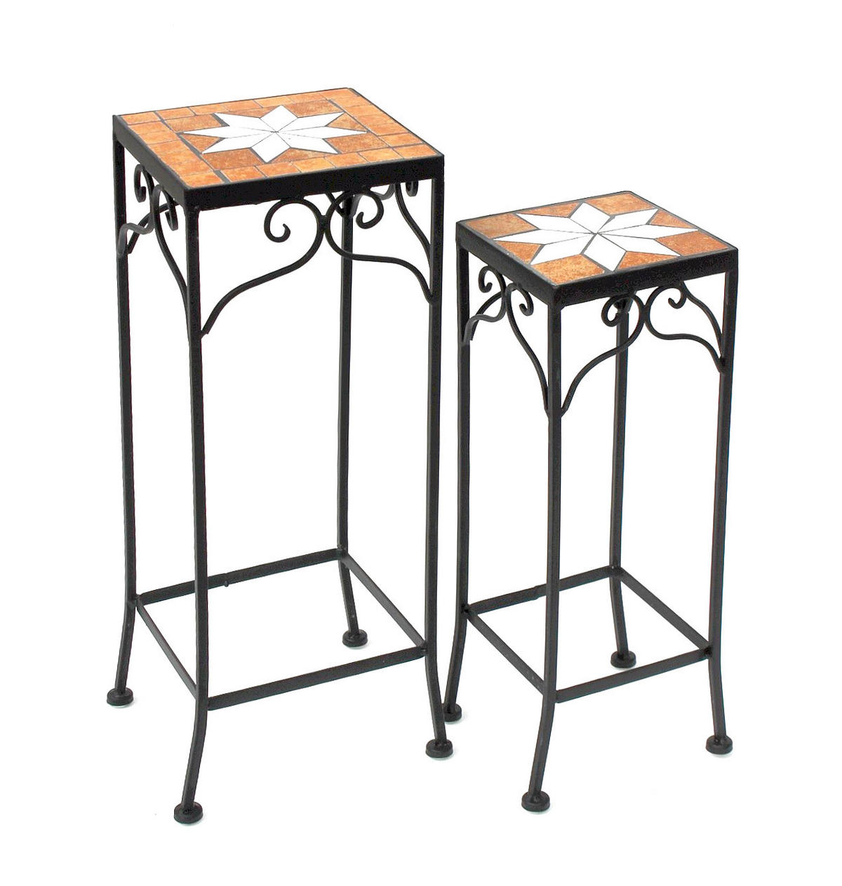 BLUMENHOCKER Merano Mosaik 2er Set 12012 Blumenständer 46 und 54cm Hocker Eckig - Schwarz, Metall (20/54/20cm) - DanDiBo