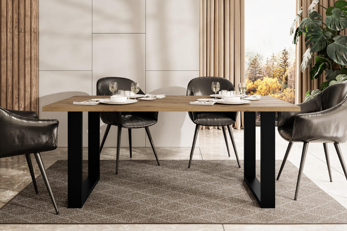 ESSTISCH 160x90x75 cm - Artisan Eiche Optik/Schwarz - KLYN U - Eichefarben, Holzwerkstoff (160/90/75cm) - ALTDECOR