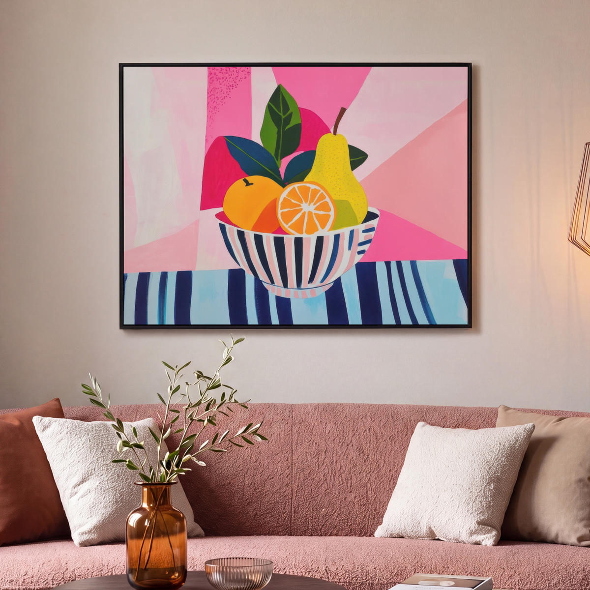 LEINWAND Bilder mit Rahmen - Obst - Abstrakter Hintergrund - Rosa - 100x70 - Pink, Textil (100/70cm) - MuchoWow