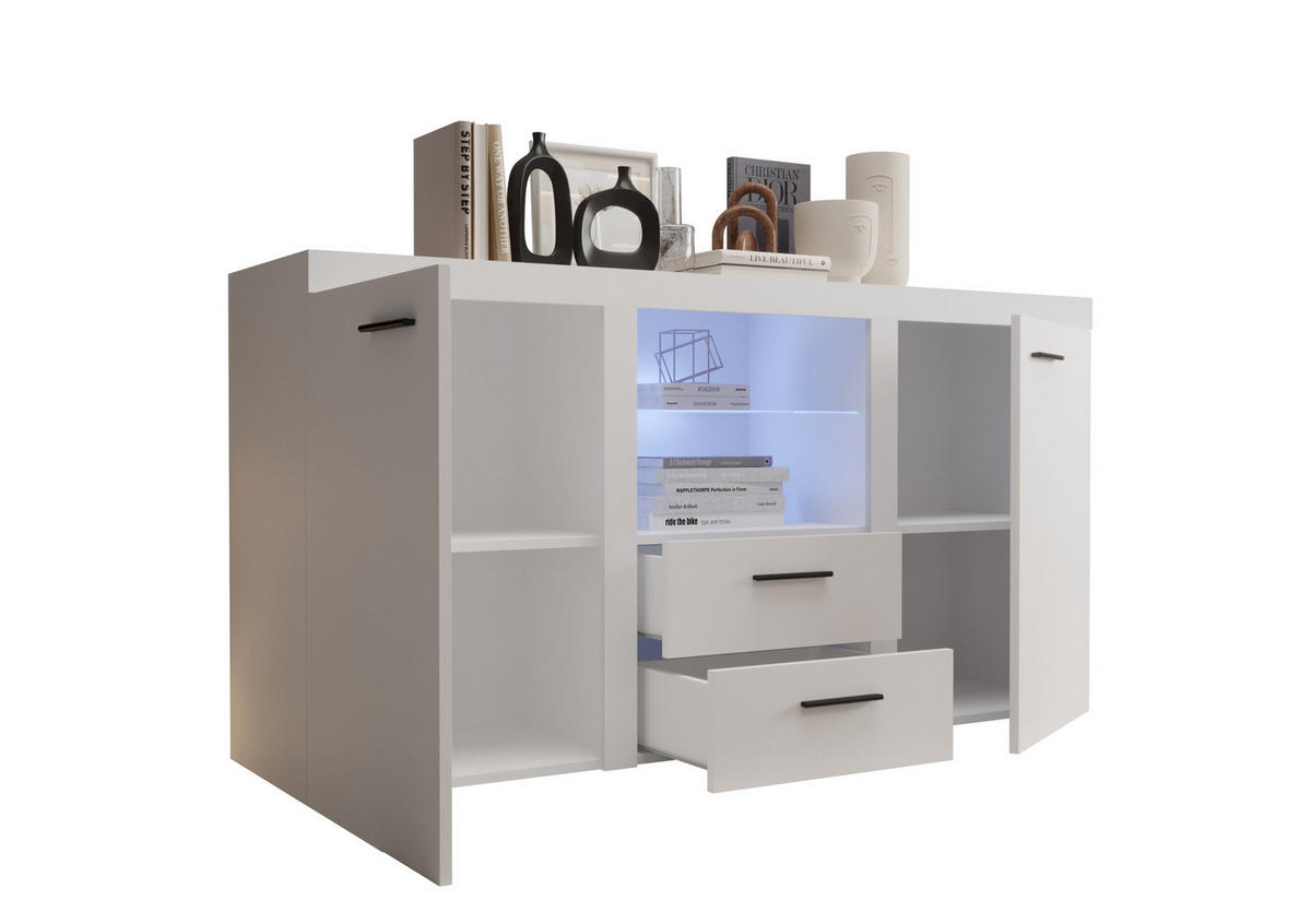 KOMMODE London LRK mit 2 Türen, Sideboard in Farbe: Weiß, Größe: 156 x 82 x 40 cm - Weiß, Holzwerkstoff (156/82/40cm) - O-Sofa