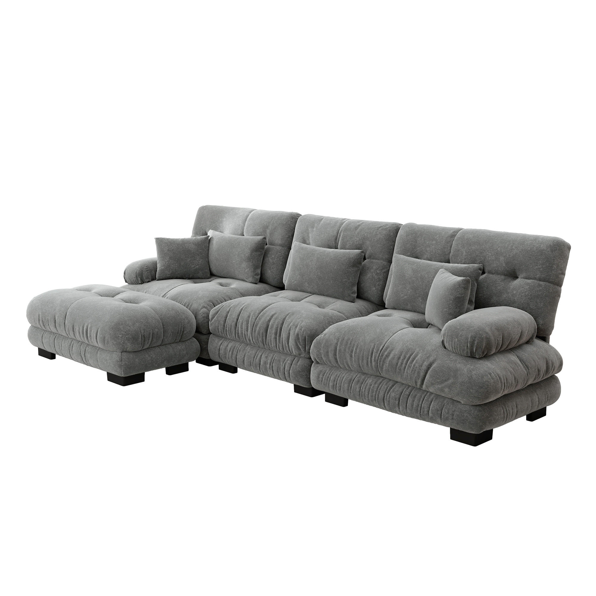 ECKSOFA 313x145x81 cm aus Chenille modular mit Ottoman, grau - Grau, Textil (145/313cm) - Luhomfu