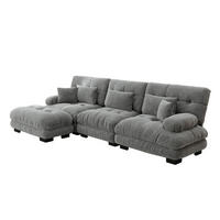 ECKSOFA 313x145x81 cm aus Chenille modular mit Ottoman, grau - Grau, Textil (145/313cm) - Luhomfu