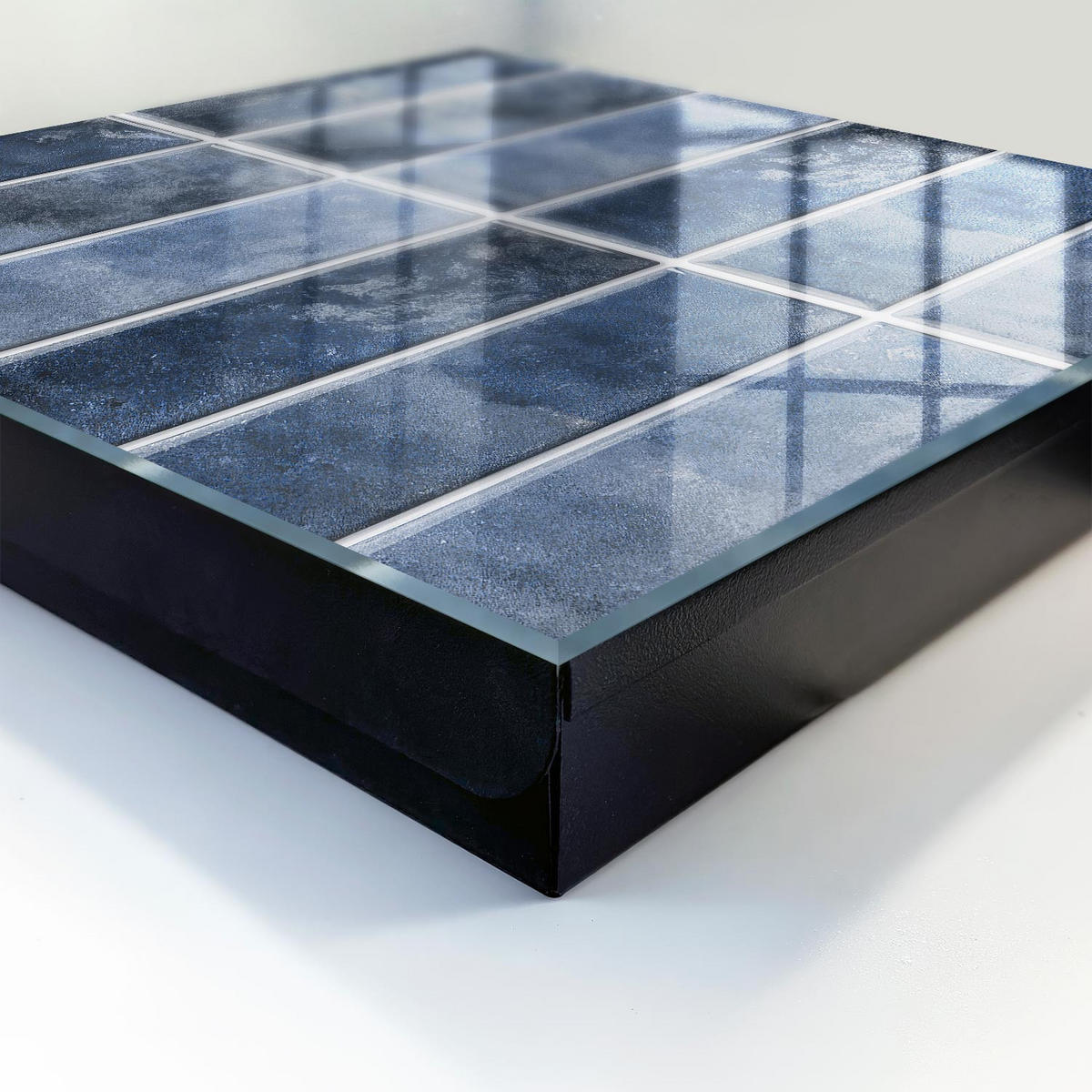 SCHLÜSSELBOX Schwarz 30x30 cm- Türöffnung nach rechts - Blaue Fliesen - Blau, Metall (30/30/5cm) - TULUP