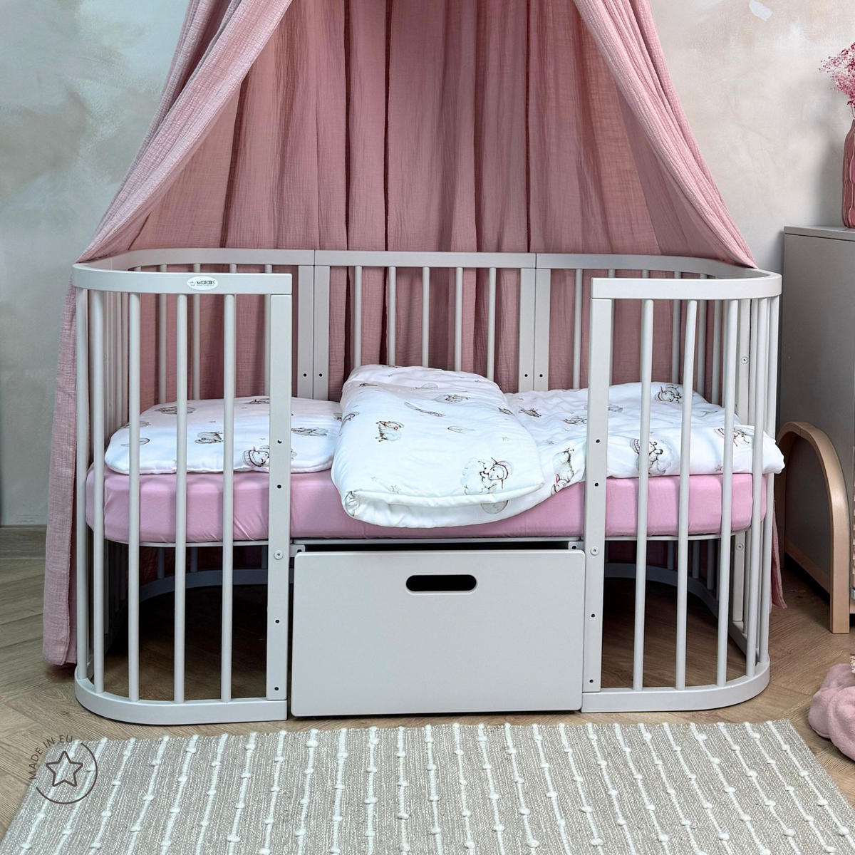 SALTEA din cocos pentru bebe 7in1 - alb, materiale naturale/material textil (73/123cm) - waldin