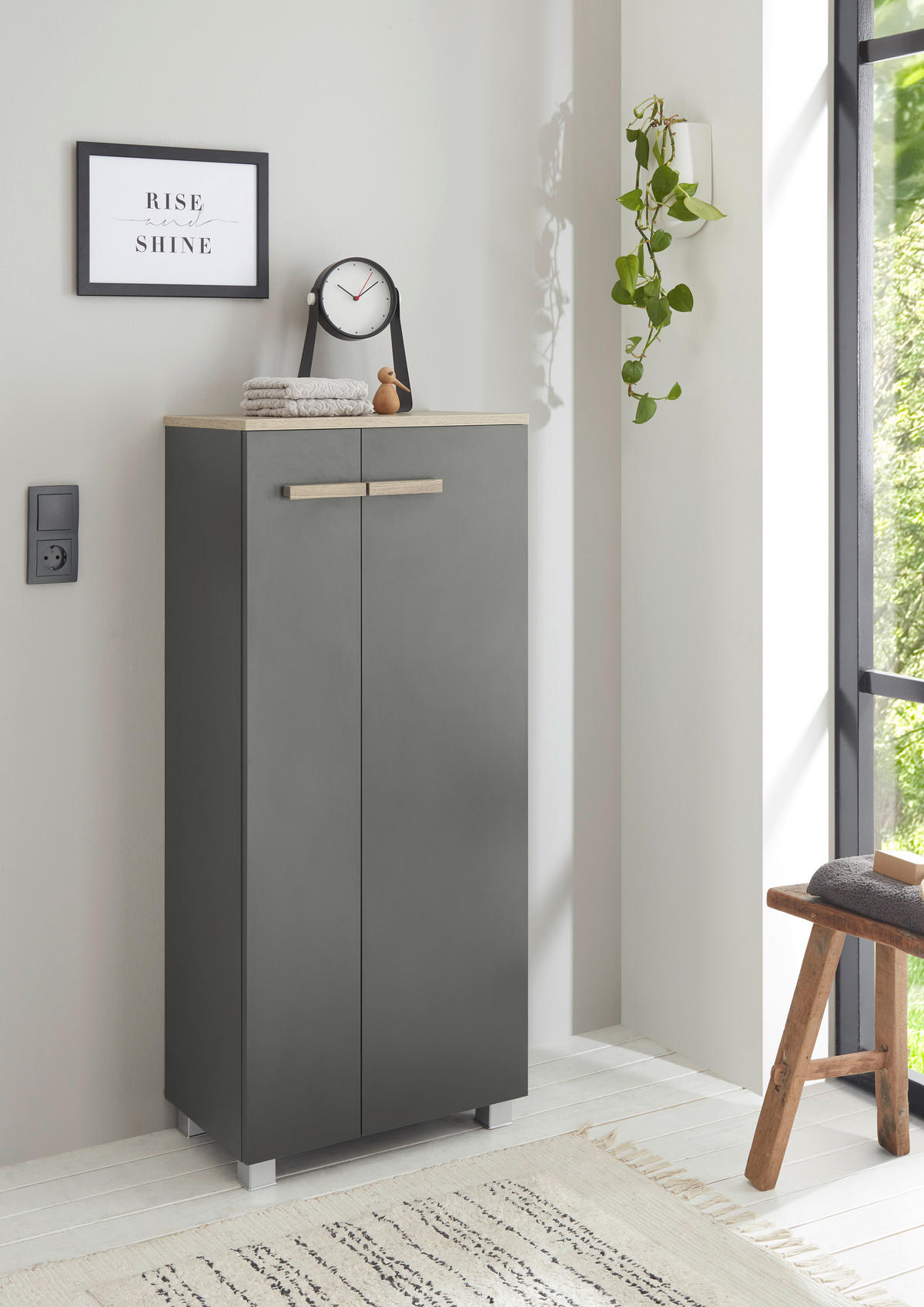 HOCHSCHRANK S12 Anthrazit Matt & Eiche Dekor 51/115/30 cm - Grau, Holzwerkstoff (51/115/30cm) - Livojo