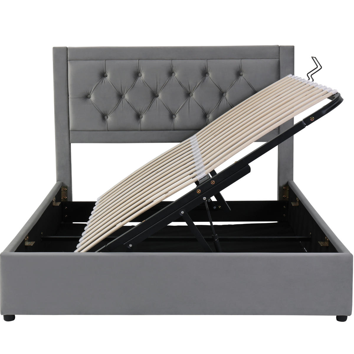 POLSTERBETT 140/200 cm mit Stauraum, Samtbezug und Chesterfield-Kopfteil, Grau - Grau, Metall (140/200cm) - Redom